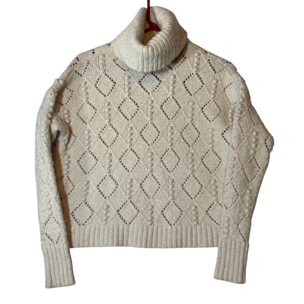 Loft Sweater Womens XS Cream Pullover Open Knit  Long Sleeve Cowl Neck